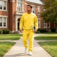 thumbnail image 6 of Zimjoy Men's Tracksuits, Crewneck Sweatshirt Sweatpants 2 Piece Outfit, Long Sleeve Pullover Top & Jogger Pants Matching Set, Casual Athletic Sweatsuit for Daily Loungewear Gym Workout Yellow M, 6 of 6