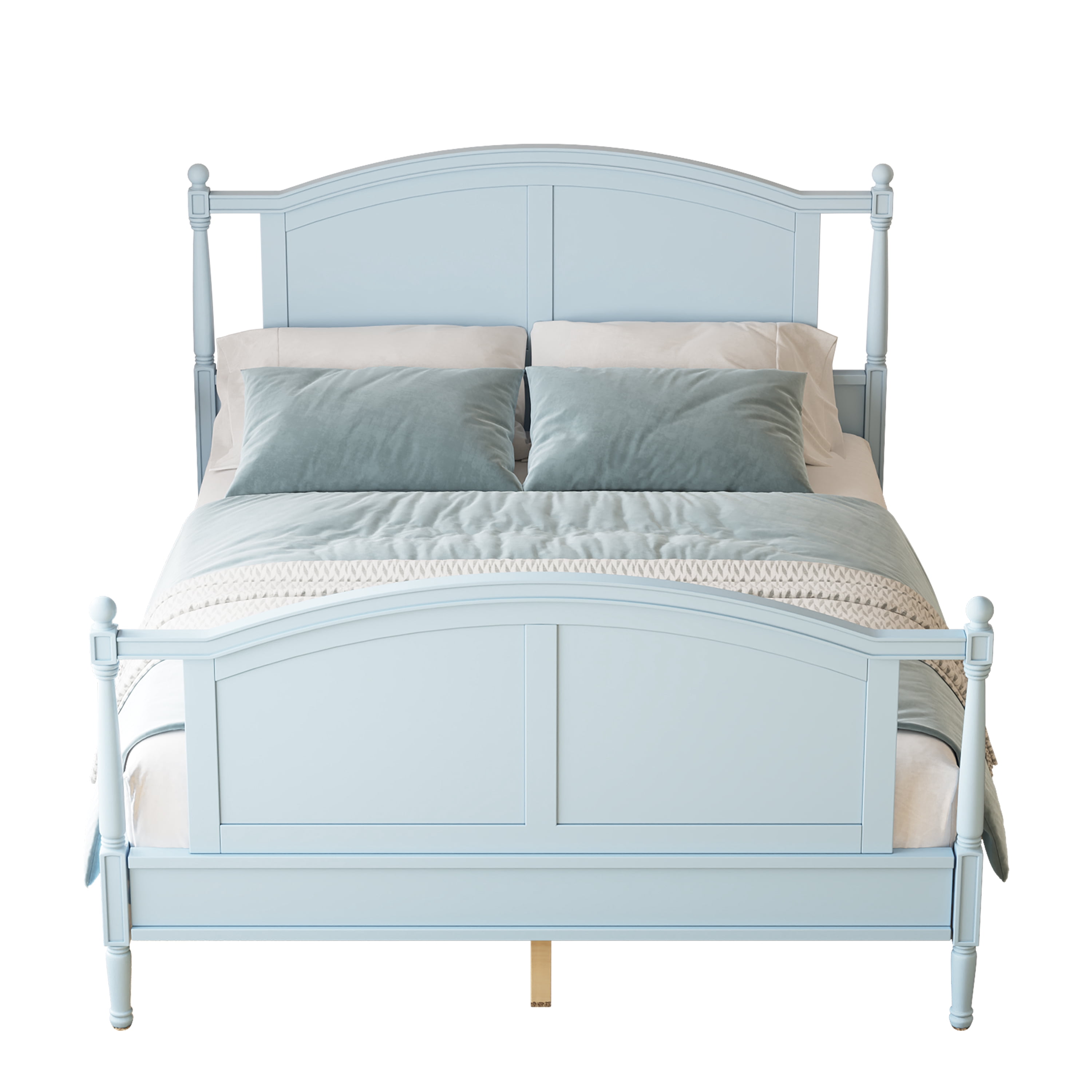 Mintazer Queen Size Farmhouse Platform Bed Frame with Arched Panel Headboard & Footboard, Cottage Panel Bed Frame with Spindle Posts & Slat Support for Bedroom Guest Room, Light Blue