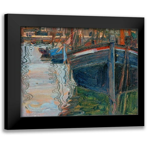 Schiele , Egon 14x12 Black Modern Framed Museum Art Print Titled - Boats mirrored in the Water