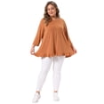 thumbnail image 3 of DARING DIVA Women's Plus Pleated Crew Neck 3/4 Sleeve Blouses 1X Caramel, 3 of 5