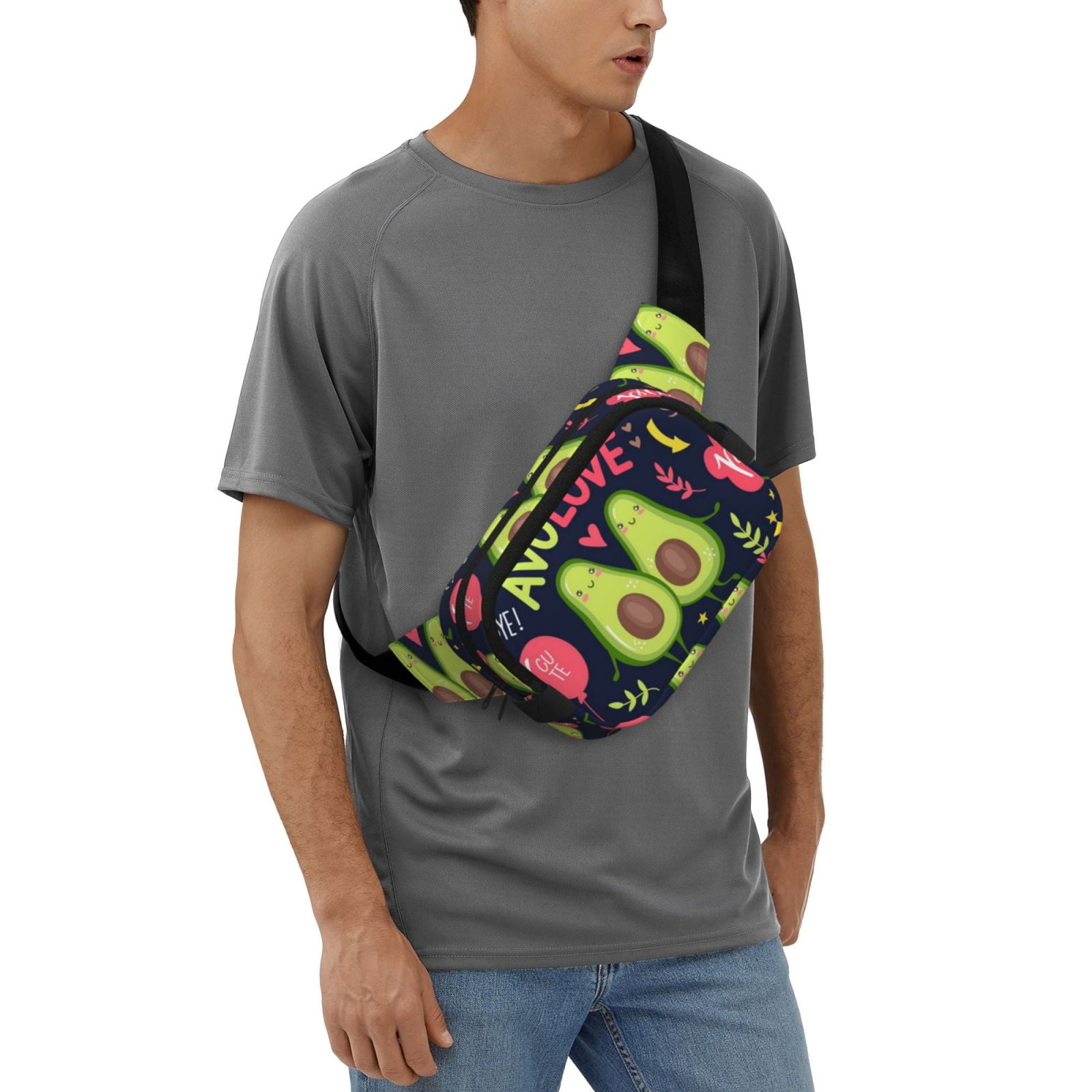 Picia Avocado Love Print Square Double-Layer Waist Bag Mini Adjustable Waist Belt Bag Exercise Running Travel Hiking