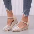 thumbnail image 5 of Dakaela Closed Toe Sandals Women Platform Wedge Espadrilles 2026 Comfortable Sequin Flower Dressy Casual Summer Shoes with Ankle Straps Beige Size 8, 5 of 9