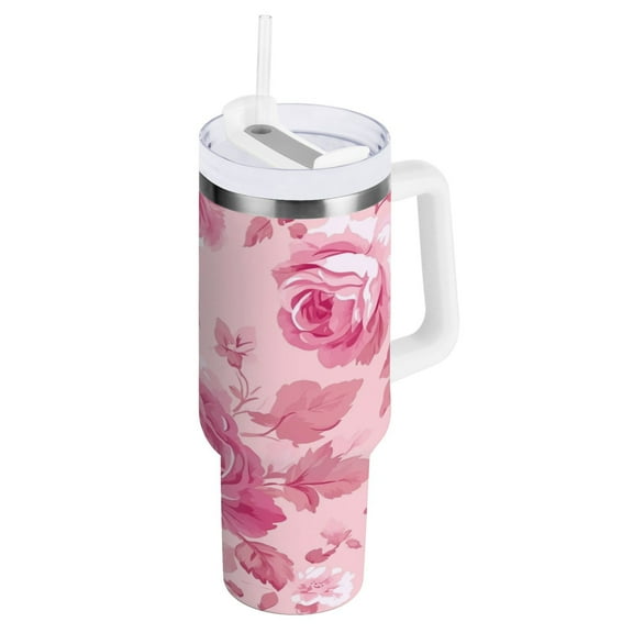 40 oz Stainless Steel Tumbler Vacuum Insulated Leak Proof Stainless Steel Coffee Cup Water Bottles Charming Pink Roses