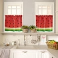 thumbnail image 4 of Watermelon Kitchen Curtains Tiers and Valances Set, Summer Fruit Hand Drawn Painiting Red Green Rod Pocket Valance Short Window Treatment Decor Curtains, 27.5"x24", 3 Pieces Set, 4 of 5