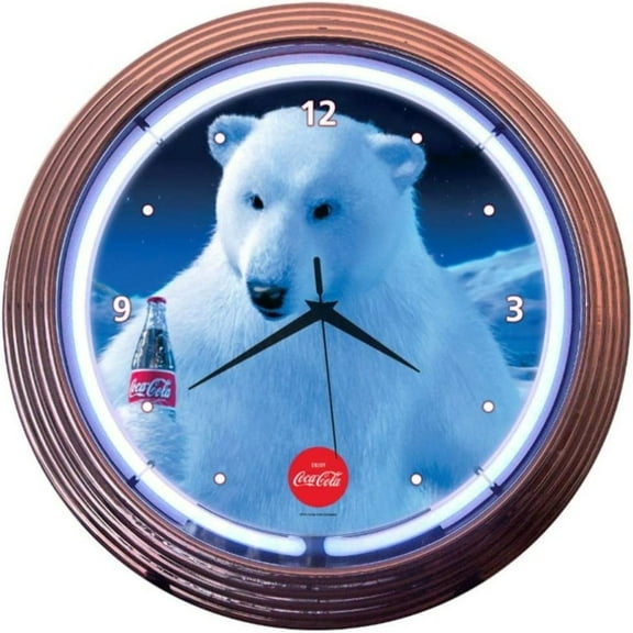 Bilot Drinks Coca Cola Polar Bear Neon Wall Clock, 15-Inch, Chrome rim with a single ring of white neon By Brand Bilot