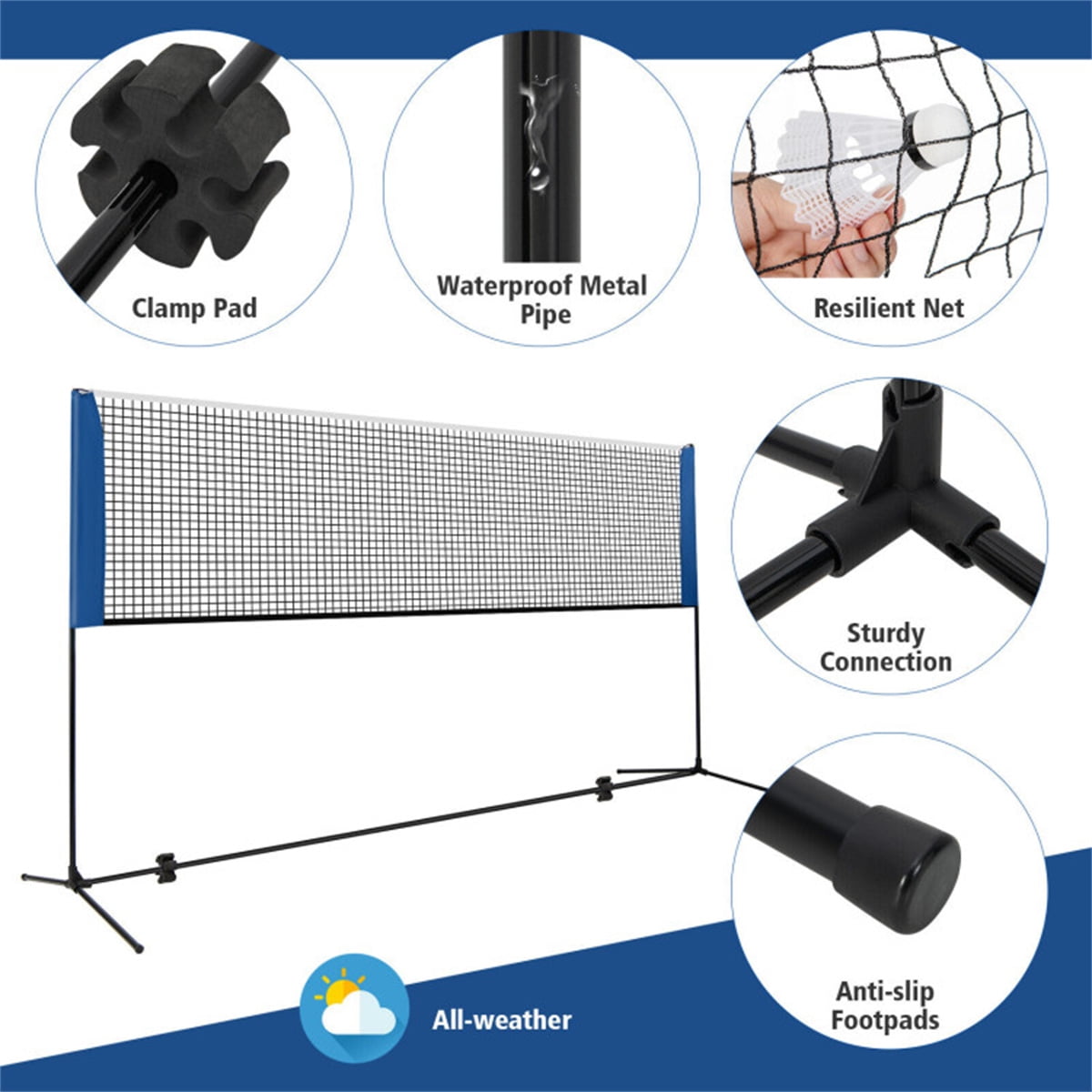 14ft Multi-Sport Net Set - Adjustable Height 33.5"-61" for Badminton Volleyball Pickleball  Tennis - Versatile Indoor Outdoor Game Net for Family  Friends