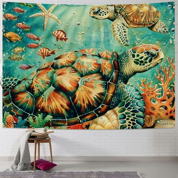 Patifu Sea Life Turtle Tapestry Wall Hanging Unique Style Graphic Tapestries Home Wall Decor Art for Living Room Bedroom Apartment Farmhouse Dorm 40x30inch