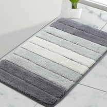 PiccoCasa Microfiber Striped Bathroom Rugs Non Slip Soft Light Gray 16"x24"