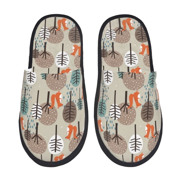 Fotbe Squirrels and Trees Pantuflas Peludas para Mujer con Estampado, Zapatillas de Peluche, Zapatos de Invierno para Casa, Uso Interior y Exterior-Large