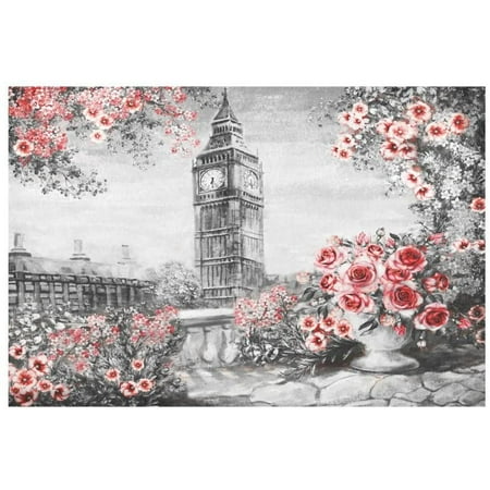 

ECZJNT London Big Ben Placemat Plate Holder Set of 4 Summer Red Flowers Table Mats Protector 12x18 inch