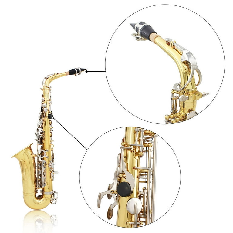 LADE Alto Saxophone Sax Glossy Brass Engraved Eb E-Flat Natural White Shell  Button Wind Instrument with Case Mute Gloves Cleaning Cloth Belt Brush 