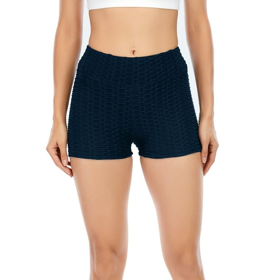 Summer Sports Short, High Waist Push-up Solid Shorts, Fitness Yoga Short Pants for Women, Navy Blue, 2XL