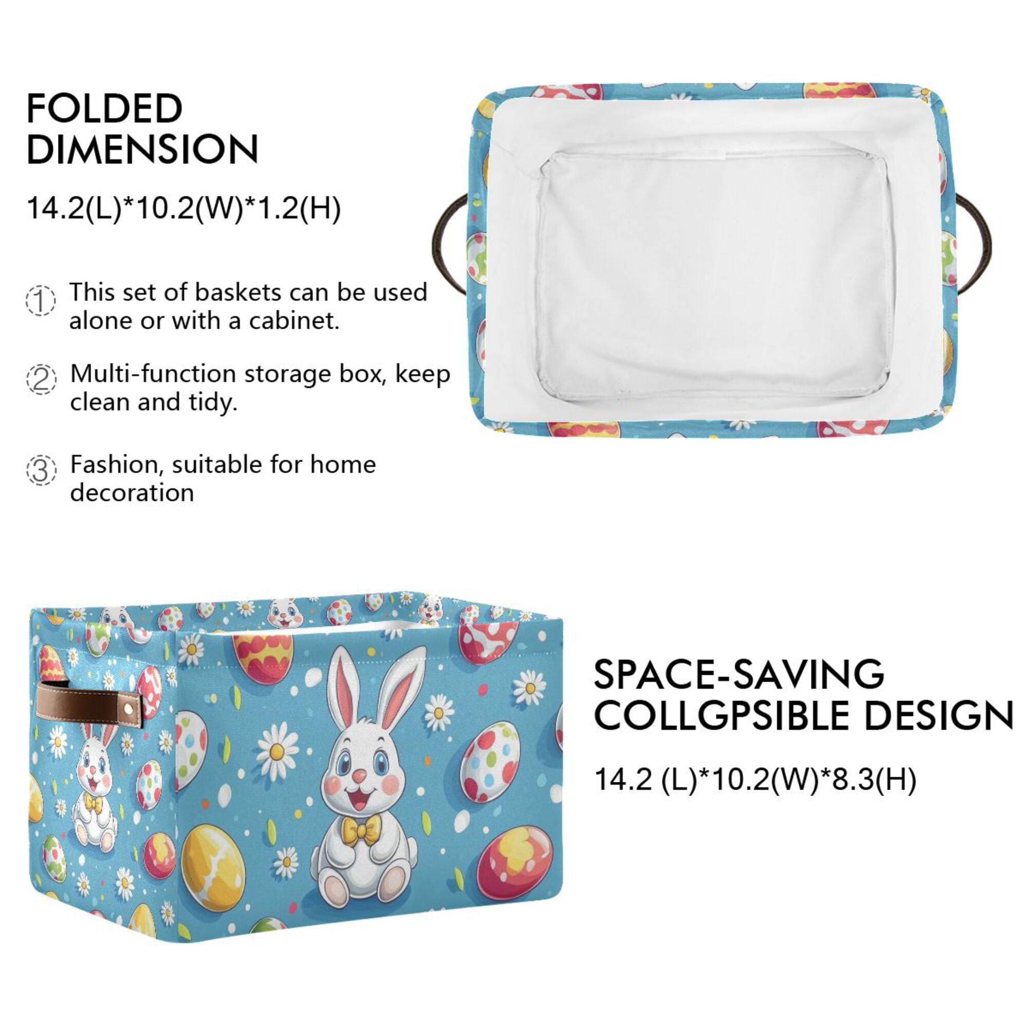Yayeee 2 Pack Canvas Storage Basket with Handles for Shelves Fabric Bins Closet Organizer, Easter Bunny Pattern