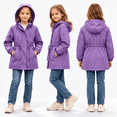 thumbnail image 2 of Girl's Zip up Hooded Rain Jackets, Drawstring Waist Long Sleeve Windbreaker, Lightweight Waterproof Rain Coat with Zip Pockets, 6-7 Years, 2 of 8