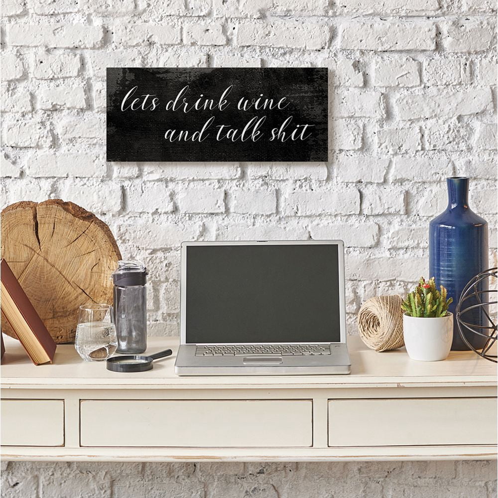 Lets Drink Wine Funny Family Word Design Stretched Canvas Wall Art by Daphne Polselli