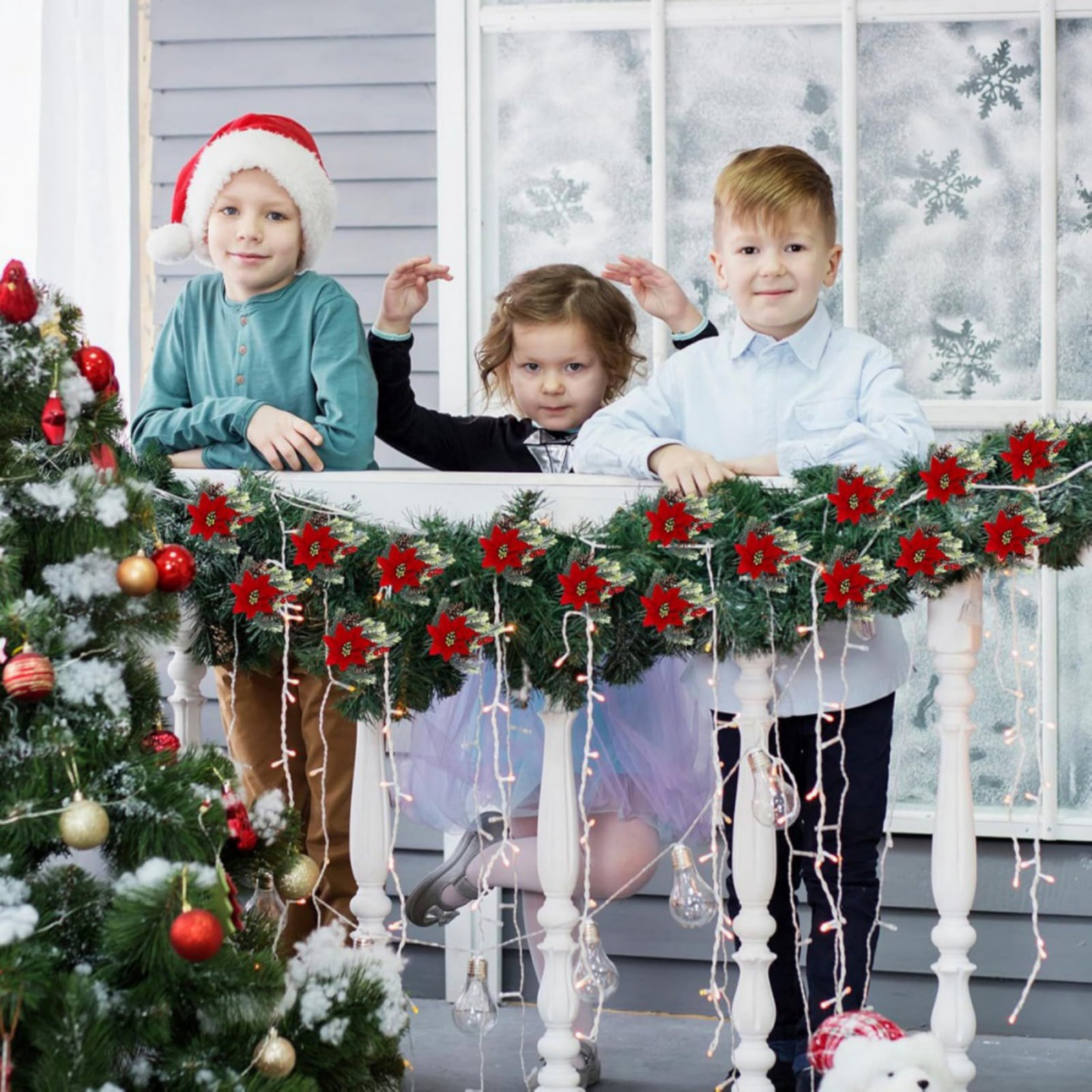 13.7 Inch Red Poinsettia Artificial Christmas Flowers Bouquet with Pine Cone Red Berry Pine Needle Artificial Plants Christmas Decor for Craft Xmas Tree Garland Home Indoor Outdoor 8 pack