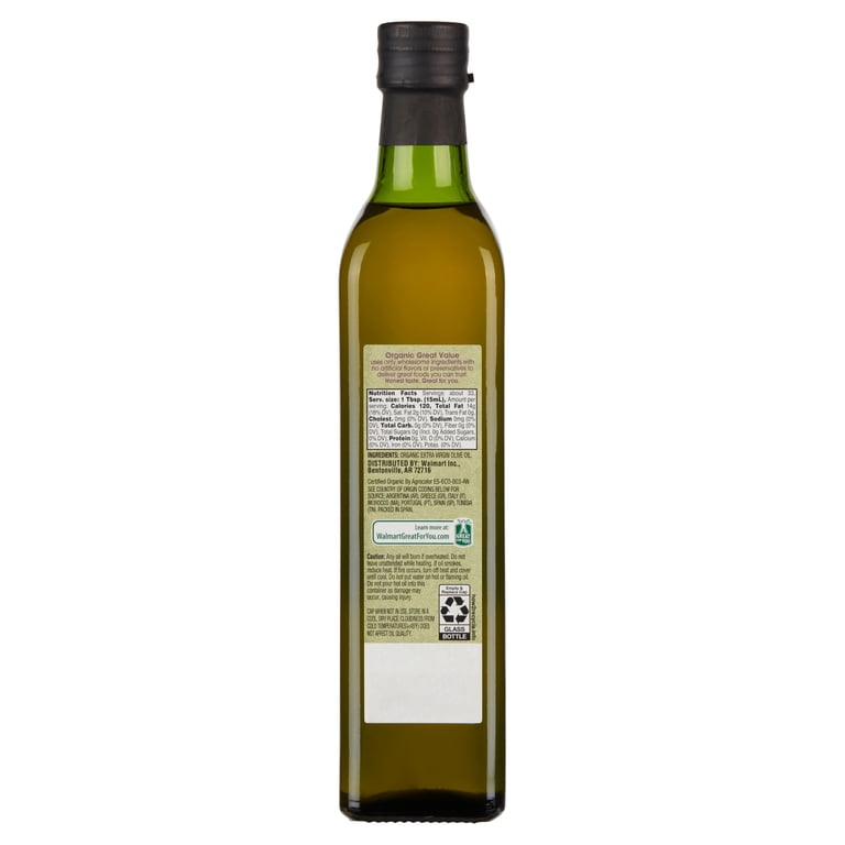 Great Value Organic Extra Virgin Olive Oil, 17 fl oz, Cold-Pressed