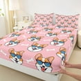 thumbnail image 3 of Feelyou Funny Dog Pug Bed Sheets for Kids, Cute Dalmatian Lover King Sheets, Girly Pink Cartoon Sheet Set, Lightweight Room Decor, 4pcs, 3 of 7