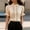 Khaki, variant on Women's Elegant Lace Trim Stand Collar Blouse – Puff Short Sleeve Ruffle Button Front, Solid Color Summer Top White,XL