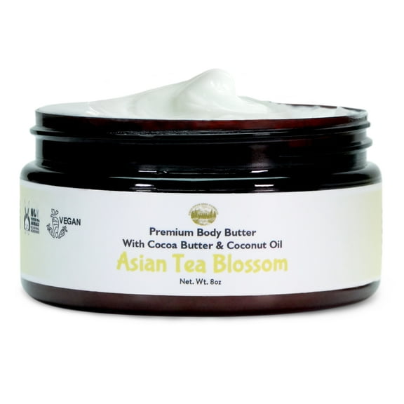Asian Tea Blossom Body Butter - 8oz Premium Handmade Natural Moisturizing Body Butter, Intense Hydration Serum for All Skin Types, Natural Essential Oils, Vegetarian and Cruelty Free - Falls River Soa