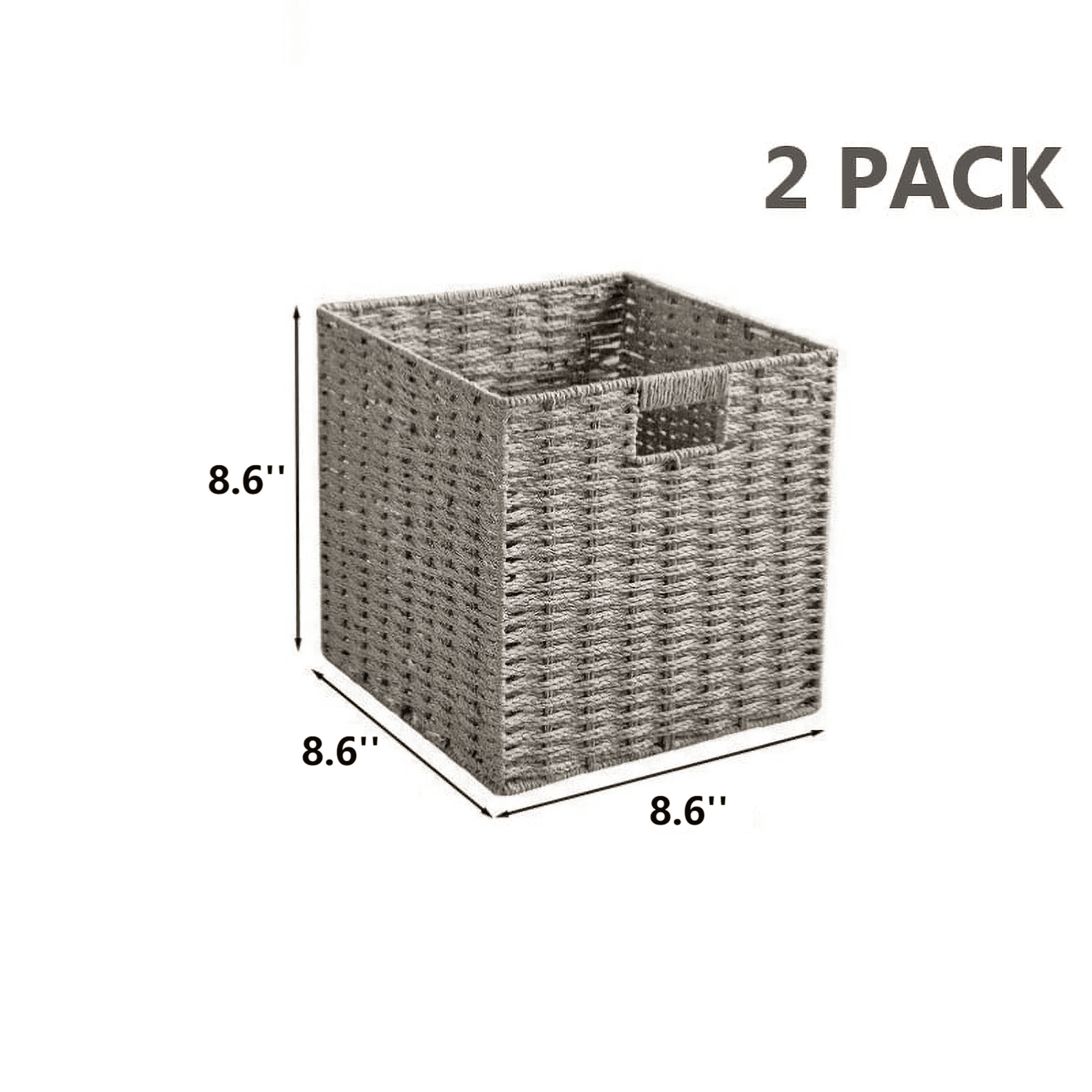Set of 2 Wicker Storage Basket, Hand-Woven Storage Baskets for Shelves with Handles Foldable Cube Storage Baskets Bins, 8.9 inch