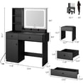 thumbnail image 3 of BeesClover Vanity Desk with Mirror & Light, Makeup Vanity Table with Charging Station, Large Storage Cabinet & 2 Drawers & 3 Open Shelves, 3 Lighting Modes Adjustable Brightness, Bedroom Dressing, 3 of 6