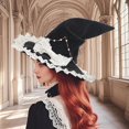 thumbnail image 3 of Slccxzc Witch Pointed Hats, Lace Bow Wizard Hat, Wide Brim Pointed Cap for Women Princess Lolita Witch Headwear Halloween Party Hat, 3 of 7