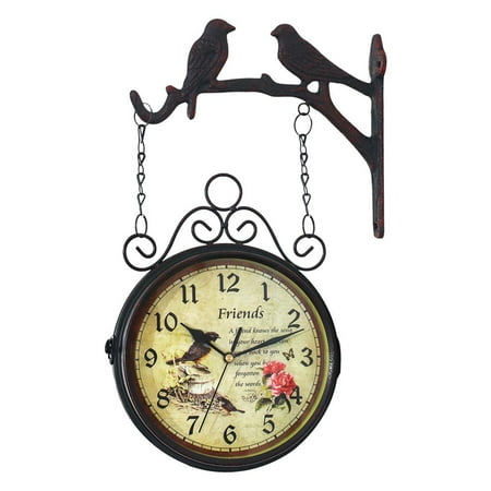 Axioma Double Sided Wall Clock, 8inch Metal Wall Hanging Clock,Vintage Antique-Look Wall-Mounted for Outdoor Garden