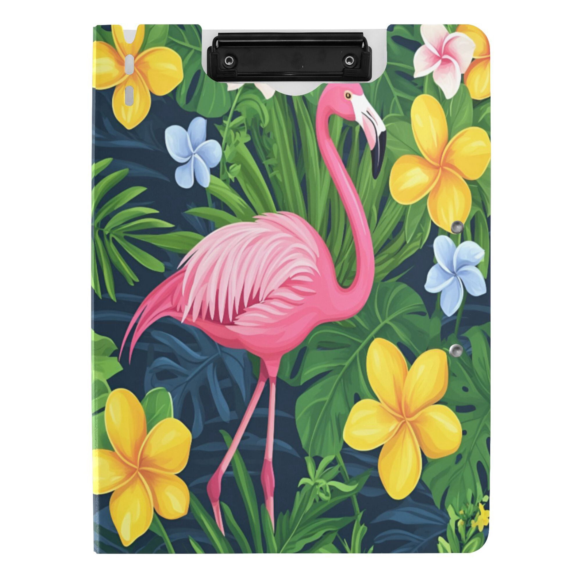 FORMRS A4 Clipboard Folder with Pen Holder Horizontal Foldable School Office Binder, Pink Flamingo Pattern