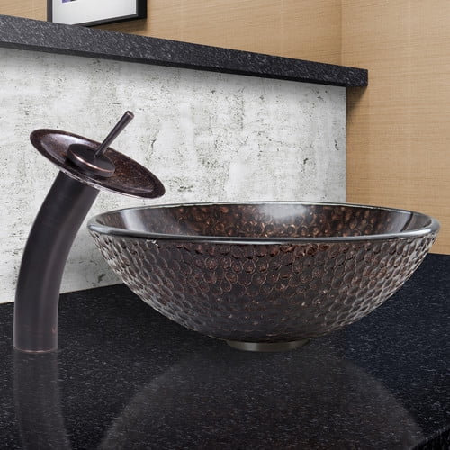VIGO Copper Shield Glass Circular Vessel Bathroom Sink