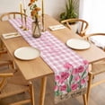 thumbnail image 3 of Hello Spring Table Runner - 36 Inch Long, Kitchen Dining Table Runner Dresser Scarves, Pink Tulip Flowers Farmhouse Buffalo Plaid Wooden Farmhouse Decor for Coffee Tables Wedding Party Banquet, 3 of 7