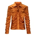 thumbnail image 3 of GigrtiJin Women V Neck Ruched Crop Tops Long Sleeves Button down Blouse Spring Fall Solid Color Trendy Shirts, 3 of 7