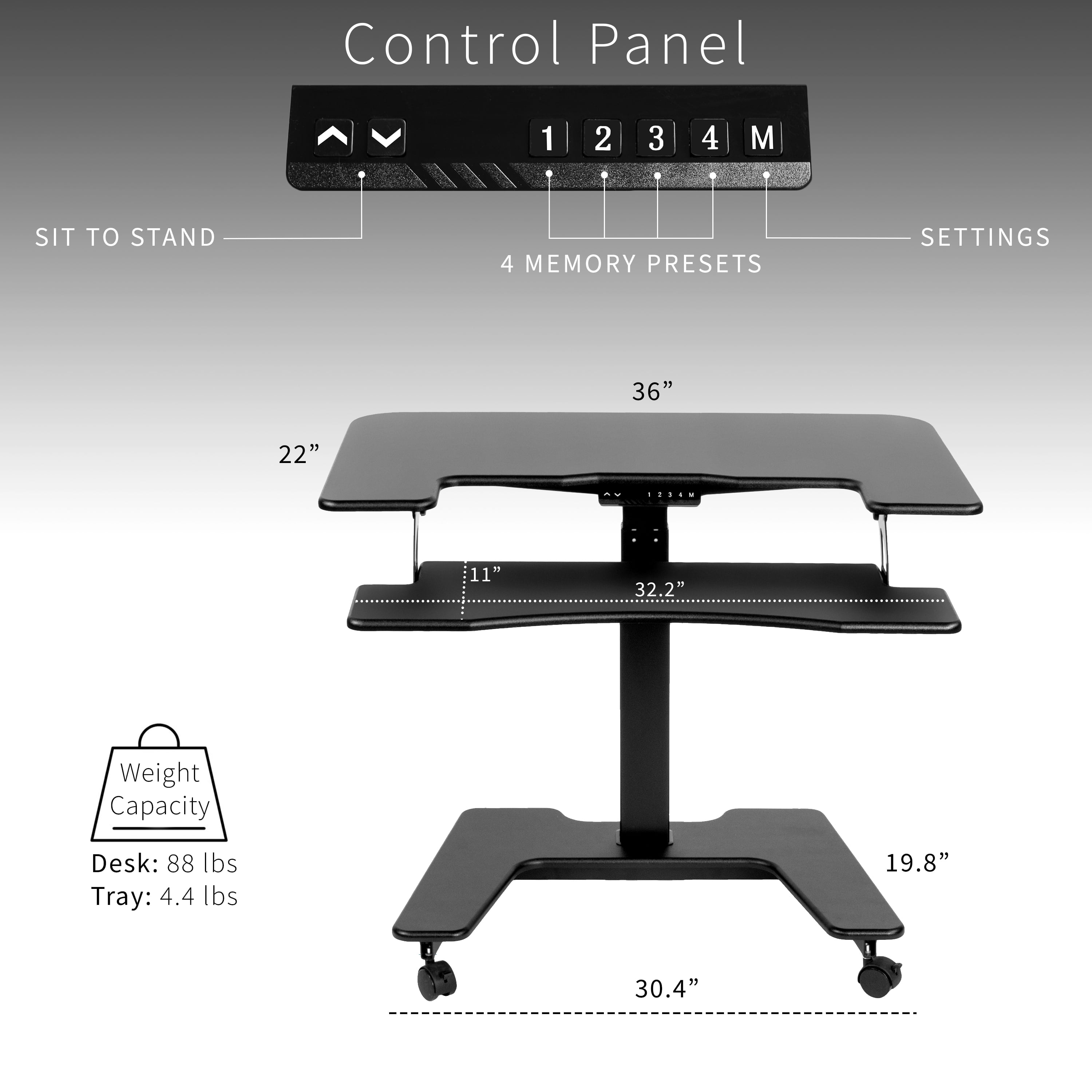 VIVO Black 36" Electric Mobile Height Adjustable Two Platform Standing Desk
