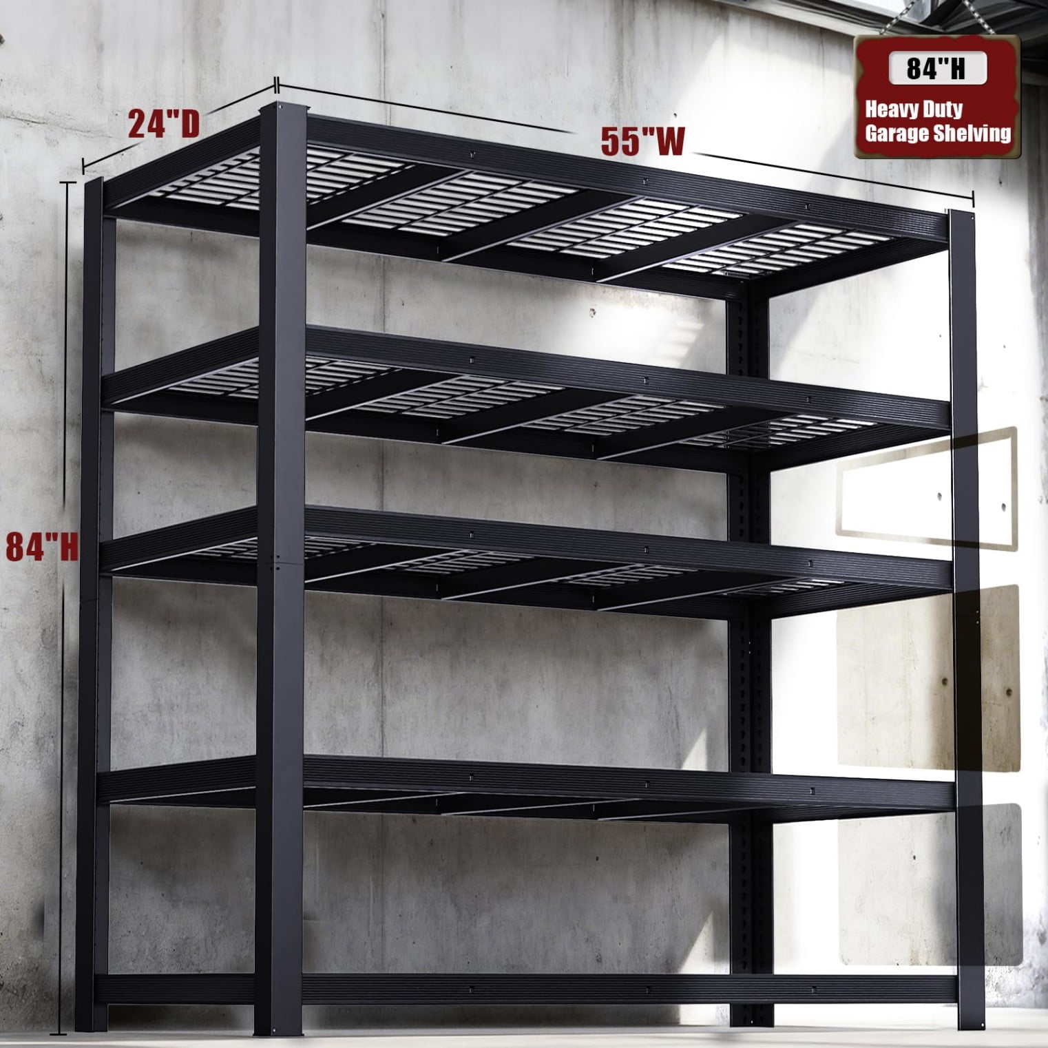 Extreme Heavy Duty 5-Tier Metal Storage Shelving Unit, 3050 lbs Capacity Industrial Rack, 84"H x 55"W x 24"D