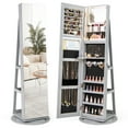 thumbnail image 1 of Gymax 360° Rotating Mirrored Jewelry Cabinet Armoire 3 Color LED Modes Lockable Gray, 1 of 10