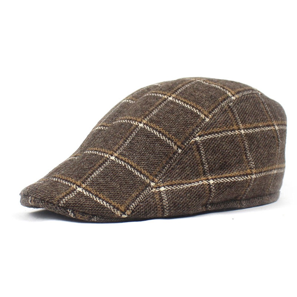 Newsboy Flat Cap Mens Herringbone Hat Plaid Cotton Casual Golf Driving