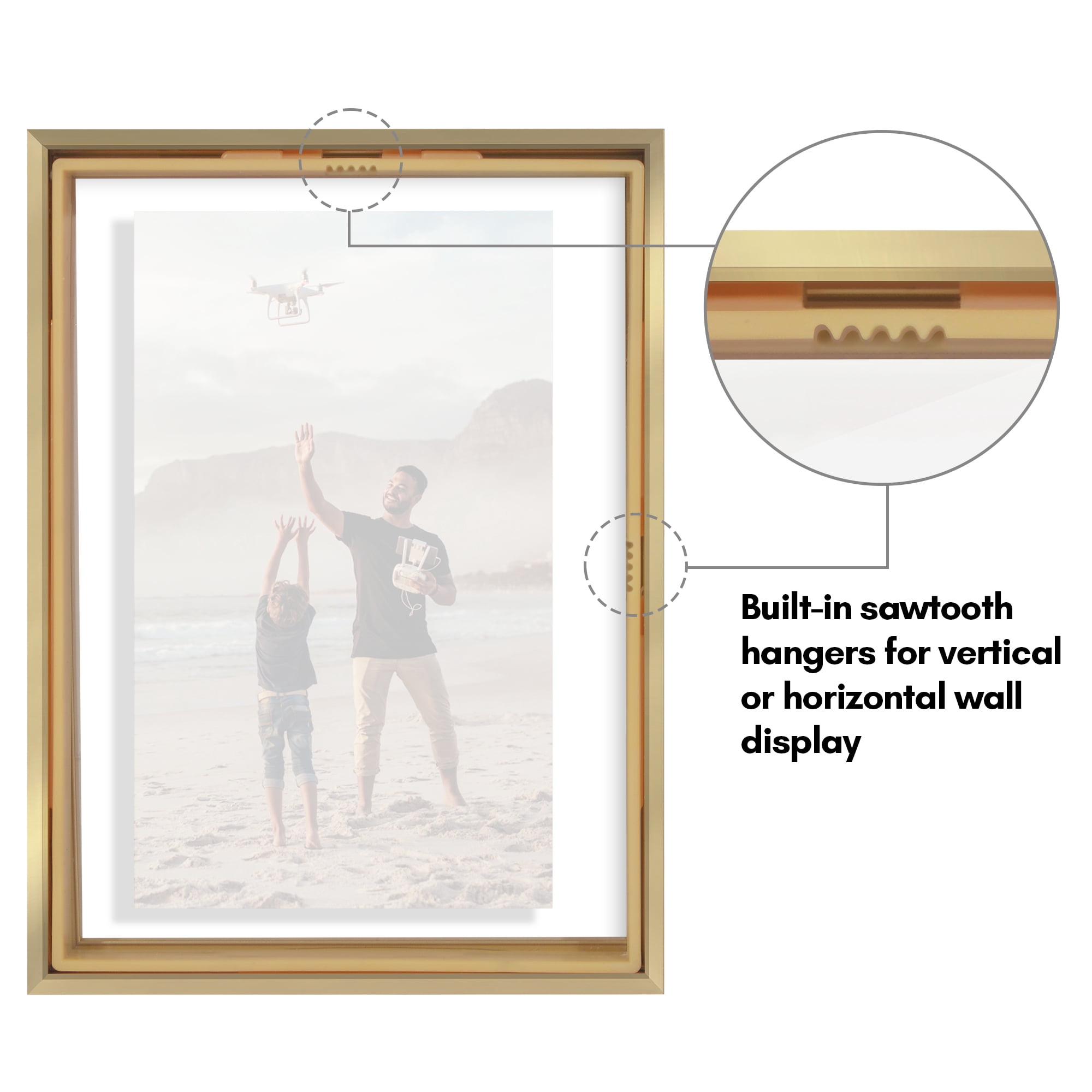 Americanflat 5x7 Picture Frame with Shatter-Resistant Glass Aluminum Floating Display Photo Signature - Gold