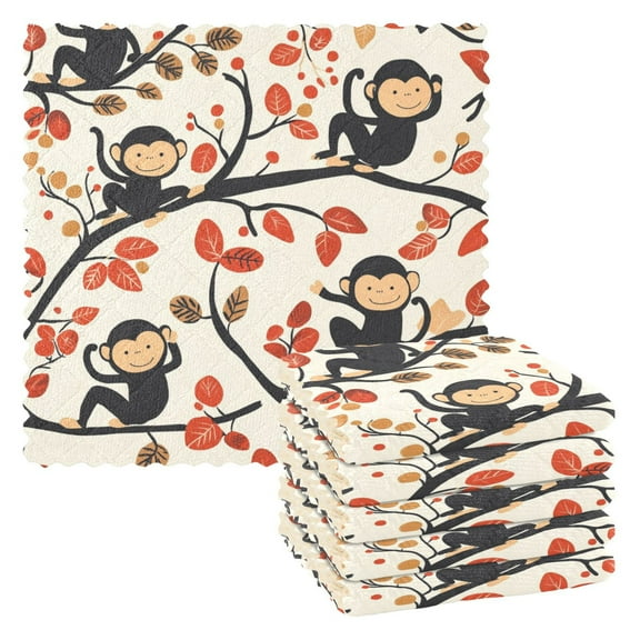 Qxltty Naughty Monkey Kitchen Towels Set of 6 Ultra Soft Absorbent Quick Drying Dish Cloths 11 x 11in
