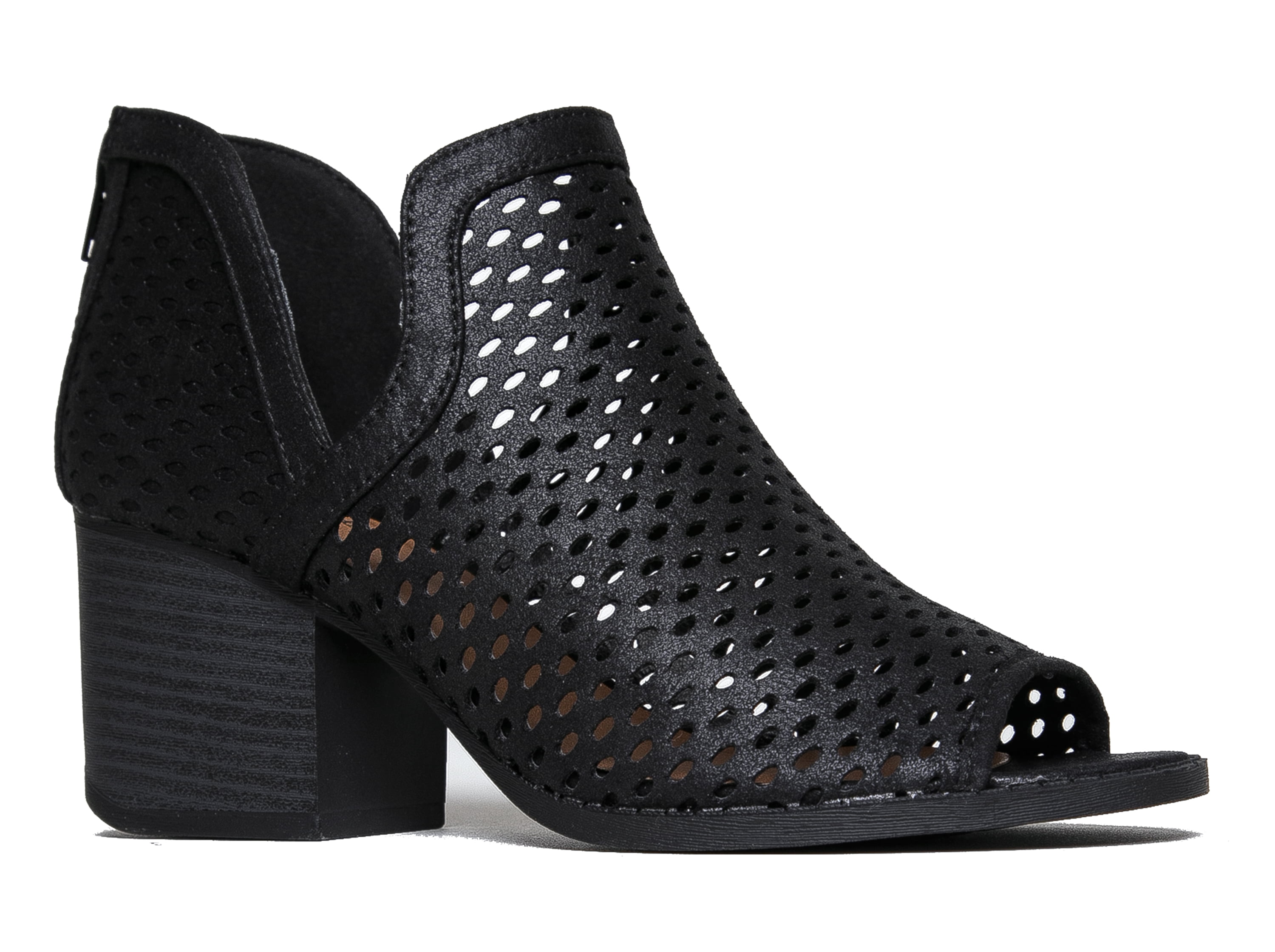 J. Adams Perforated Cut Out Heeled Bootie - Distressed Leather Pull On ...