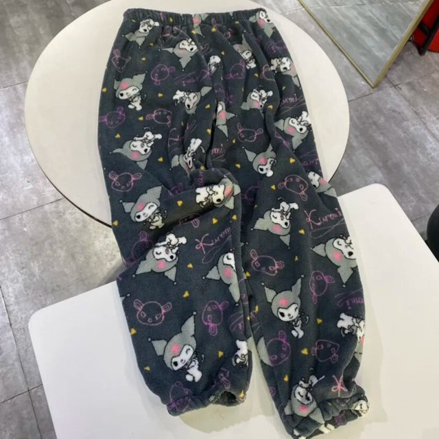 New Sanrio Hello Kitty Kuromi Melody Cartoon Pants Y2K Women's Home Warmth Plush Sleepwear Pants Kawaii Girls' Casual Pants Gift