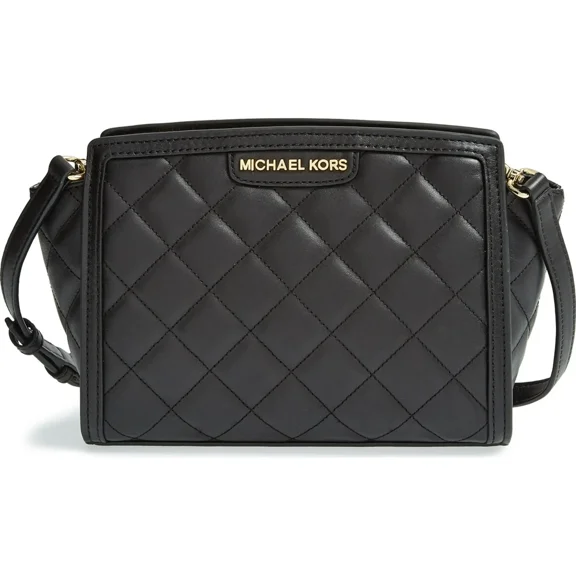 Michael Kors Selma Zip Quilted Leather Medium Messenger, Black