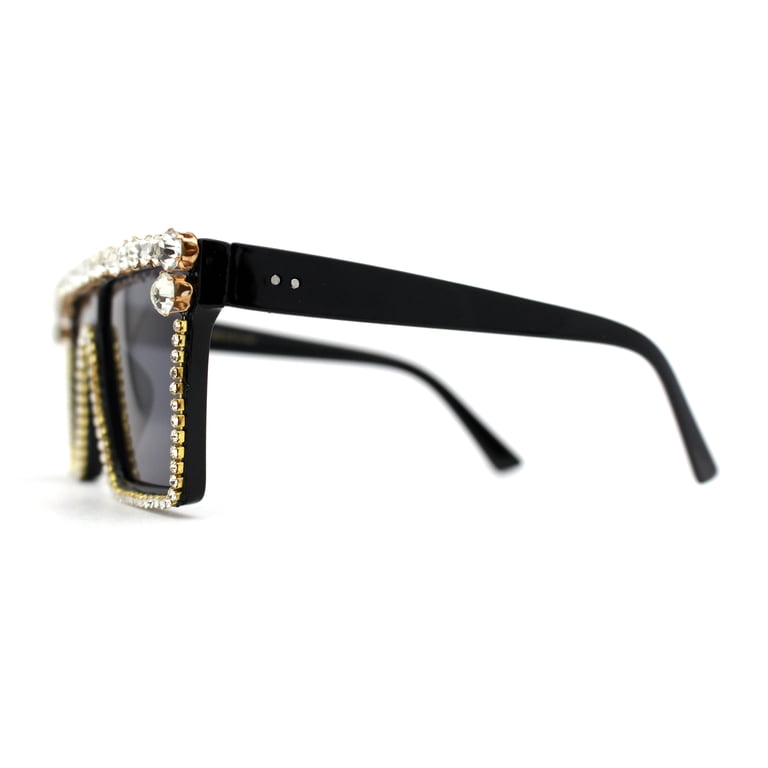 Full Crowned Rhinestone Flat Top Horned Diva Sunglasses All  display picture 2