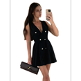 thumbnail image 3 of Women'S Dresses Summer Sleeveless Double Breasted Pleated Hem Work Office Dress Black S, 3 of 7