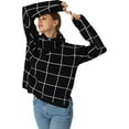 thumbnail image 4 of Fall Sweaters for Women Turtleneck Knit Sweater Long Sleeves Pullover Plaid Side Split Checked Outwear Loose Fit Tops, 4 of 8