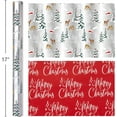 thumbnail image 2 of DFA Reversible Wrapping Paper Roll - 17 Inch X 32.8 Feet - Silver with Deer and Trees, Red Merry Christmas, Metallic Foil Design for Christmas, Holiday, Party, Celebration, 2 of 14