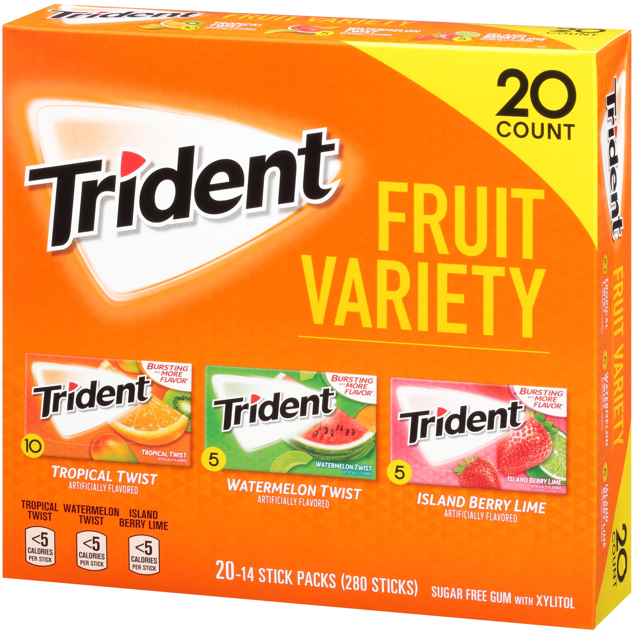 TRIDENT Sugar-Free Gum Fruit Variety, 14 Pieces, 20 Count