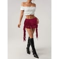 thumbnail image 5 of Burgundy Lace Tiered Ruffle Asymmetrical Mini Skirt With Built-In Safety Shorts, 5 of 7