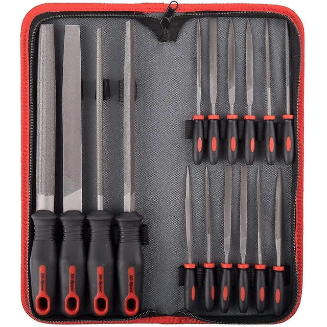 Hi-spec File Kit, 16pc Carbon-steel Files, 200mm File, Half Round, Round, Triangle File, 8pc Needle Files Compatible With Wood, Metal, Chipping And Ce