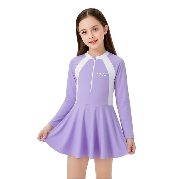 Toddler Girl Bathing Suit One Piece 9-10 Years, Long Sleeve Piece Swimsuit for Girls UPF 50 Sun Rash Guard With Comfortable Design for Kids Swimming Beach Pool