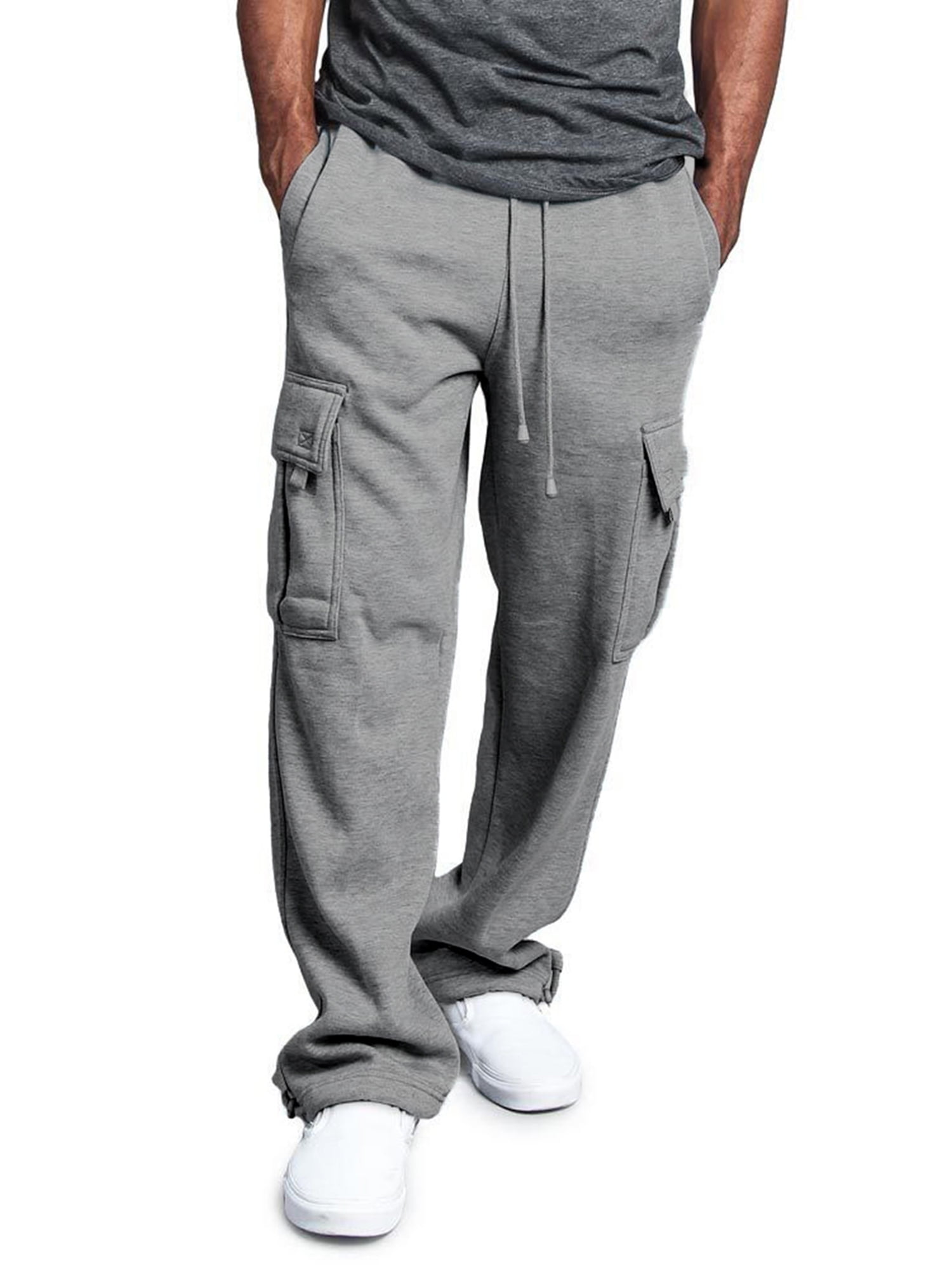 Suanret Men Fleece Cargo Sweatpants 